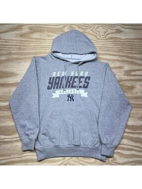 Vintage 00s Stitches Brand Mlb New York Yankees Baseball Gray Hoodie Sz S